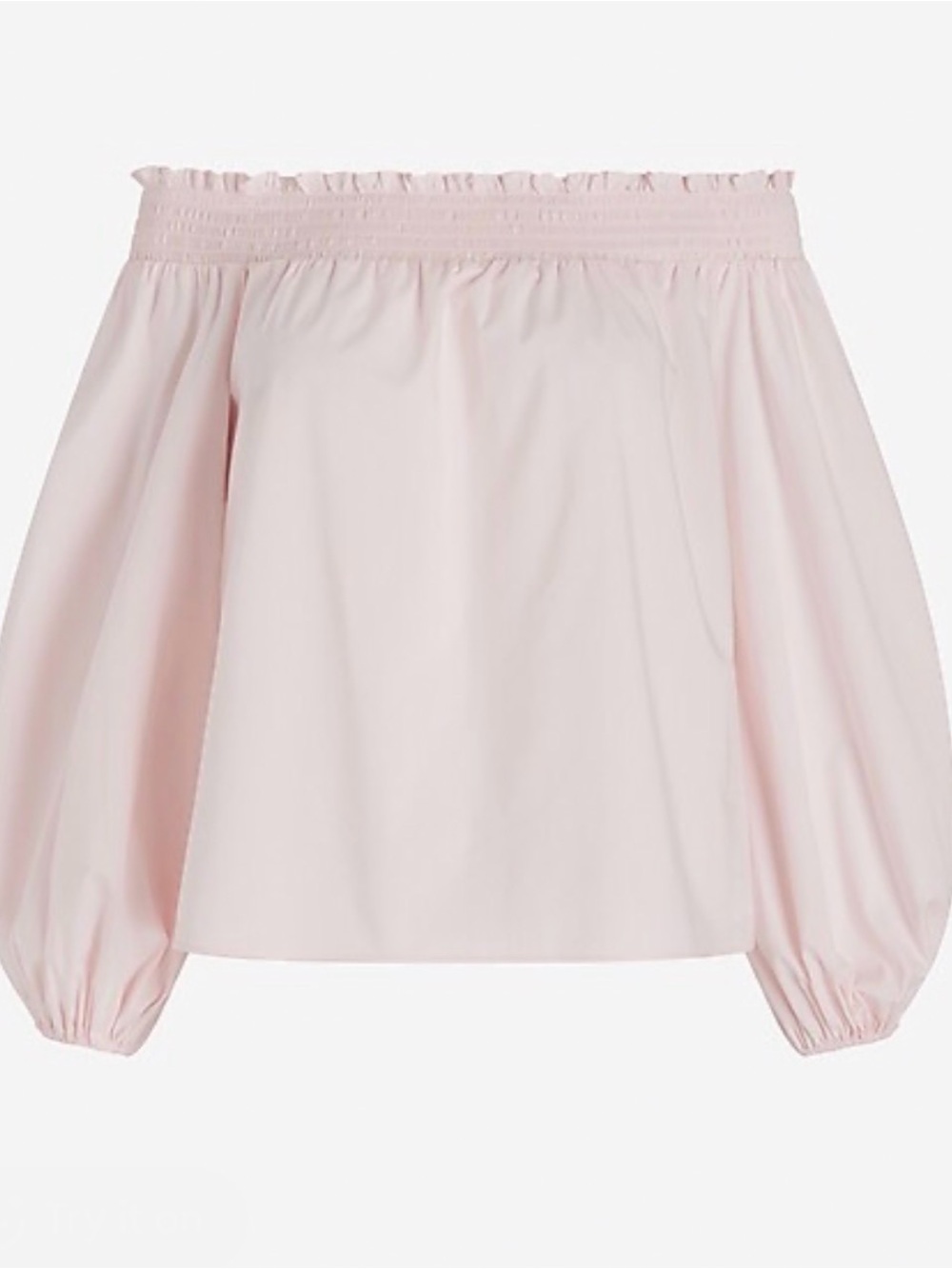Express Poplin Off The Shoulder Balloon Sleeve Smocked Top